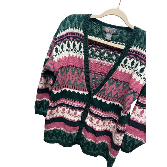 Paris Sport Club Vintage 80's Pink & Green Fair Isle Cardigan - Picture 1 of 7